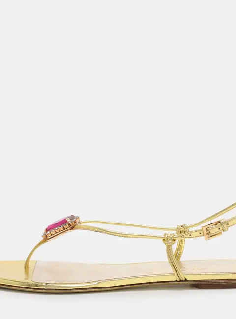 Valentino Metallic Gold Leather Embellished Flat Sandals Size 38