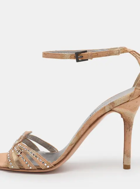 Valentino Beige Fabric Crystal Embellished Ankle Strap Sandals Size 38