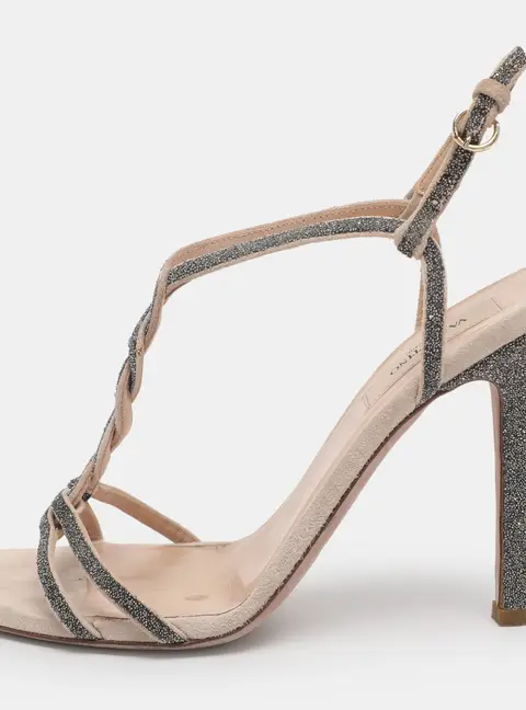 Valentino Beige Suede T-Strap Sandals Size 38.5