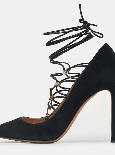 Valentino Black Leather and Suede Rockstud Lace Up Pumps Size 40