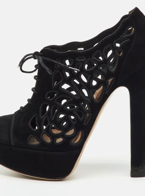 Valentino Black Suede Cut Out Lace Up Platform Booties Size 36