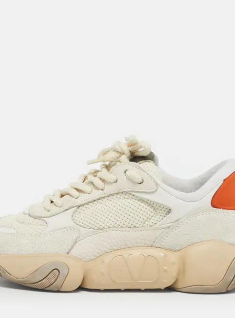 Valentino White/Grey Fabric and Suede Bubbleback Lace Up Sneakers Size 35