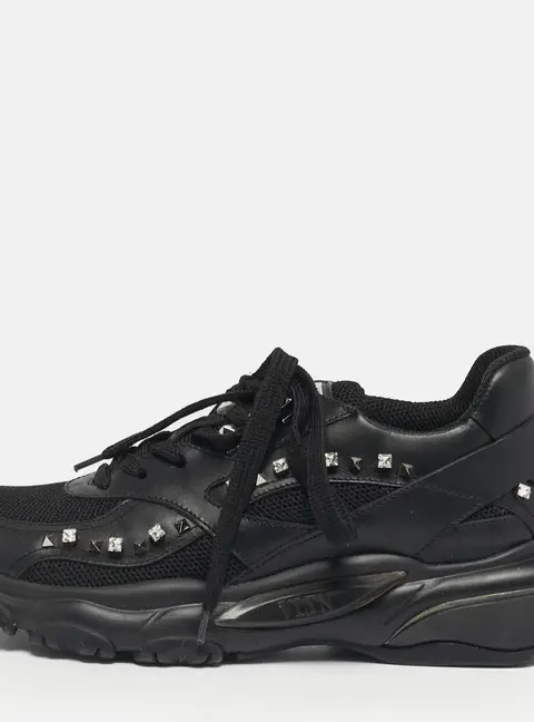 Valentino Bounce Size 36 Black Leather and Mesh Lace Up Sneakers