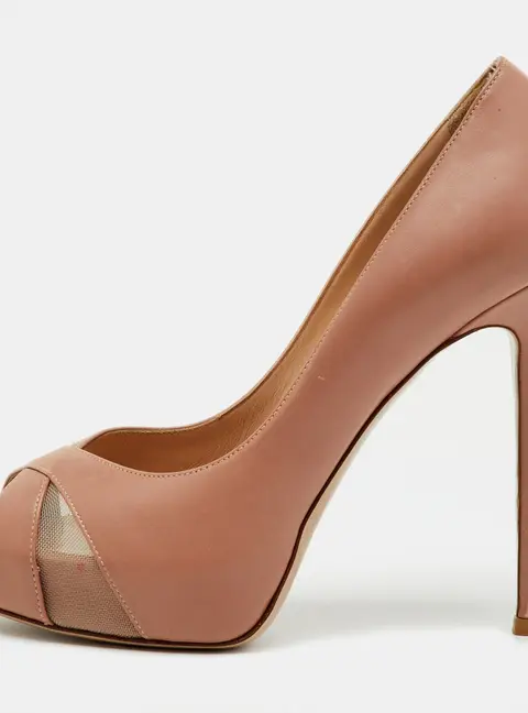 Valentino Dusty Pink Leather Peep Toe Platform Pumps Size 37