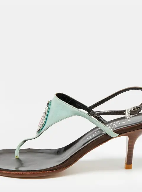 Valentino Size 38 Blue Suede and Leather Crystal Embellished Thong Sandals