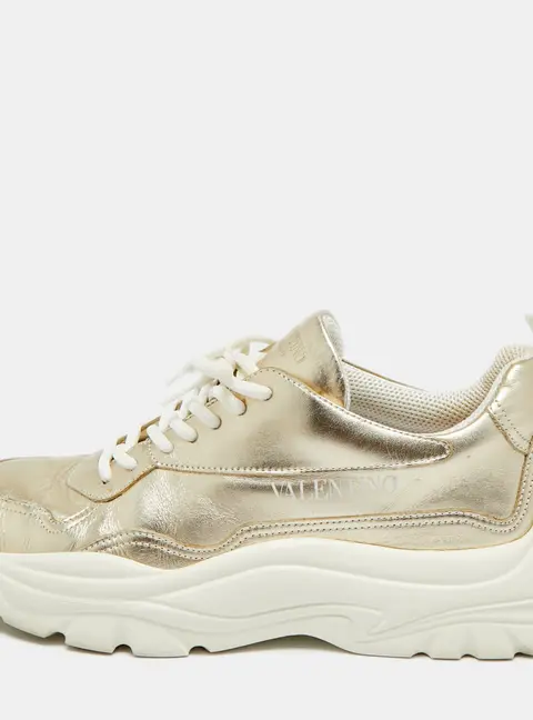 Valentino Bounce Size 39 Metallic Leather Low Top Sneakers