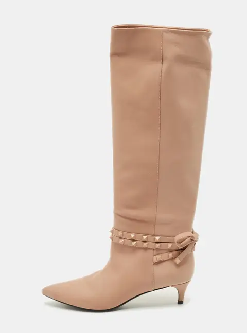 Valentino Rockstud Flair Size 38 Dusty Pink Leather Knee Length Boots