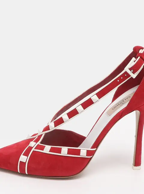 Valentino Rockstud Size 40 Red Suede Cross Strap Pumps