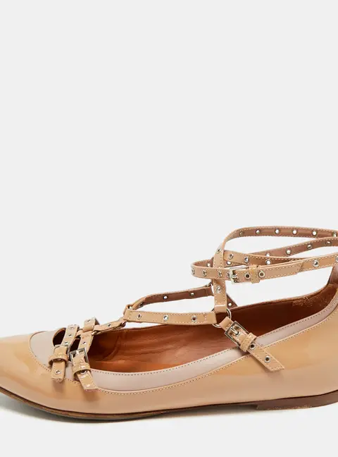 Valentino Love Latch Size 38 Beige Leather and Patent Leather Ballet Flats