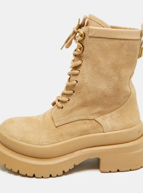 Valentino Rockstud Size 37 Beige Leather and Suede Ankle Length Boots