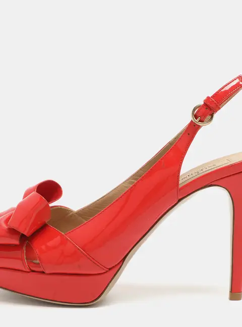 Valentino Bow Size 37 Red Patent Leather Slingback Platform Sandals
