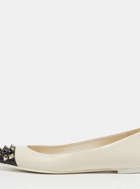 Valentino Rockstud Size 36 White/Black Leather Pointed Cap Toe Ballet Flats