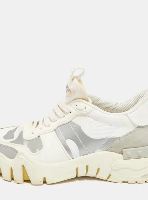 Valentino Rockrunner Size 38 Multicolor Camouflage Canvas and Suede Low Top Sneakers