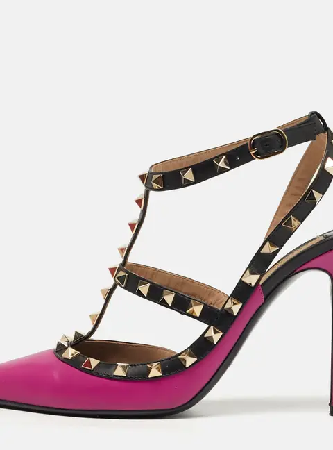 Valentino Rockstud Size 40.5 Purple/Black Leather Ankle Pumps