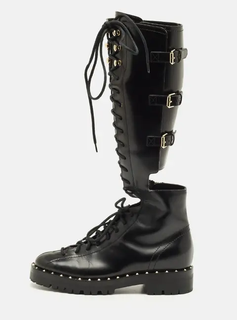 Valentino Soul Rockstud Size 36 Black Leather Knee Length Boots