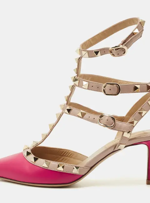 Valentino Rockstud Size 36 Burgundy/Beige Leather Ankle Strap Pumps