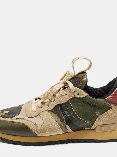 Valentino Rockrunner Size 39 Multicolor Leather and Suede Camouflage Low Top Sneakers