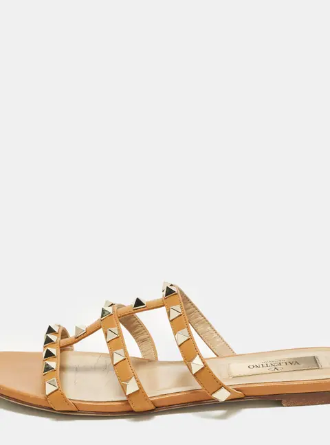 Valentino Rockstud Size 35 Brown Leather Flat Slide