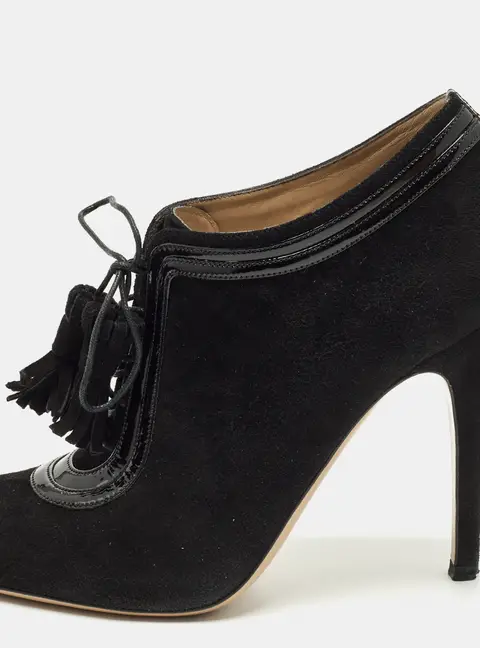 Valentino Size 38 Black Suede Lace Up Ankle Booties