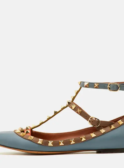 Valentino Rockstud Size 39 Multicolor Leather Pointed Toe Ankle Strap Ballet Flats