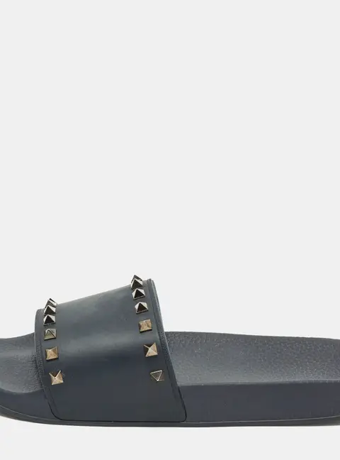 Valentino Rockstud Size 44 Navy Blue Rubber Flat Sandals