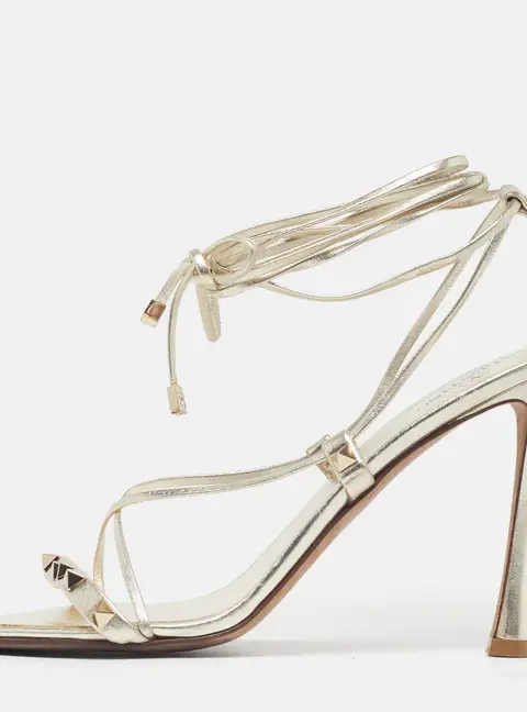 Valentino Rockstud Size 41 Gold Leather Ankle Tie Sandals