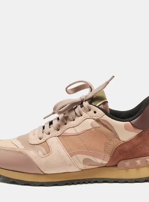 Valentino Rockrunner Size 38 Multicolor Camouflage Leather and Suede Lace Up Sneakers