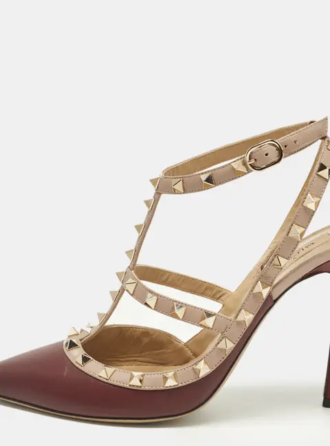 Valentino Rockstud Caged Size 41 Beige/Burgundy Leather Pumps