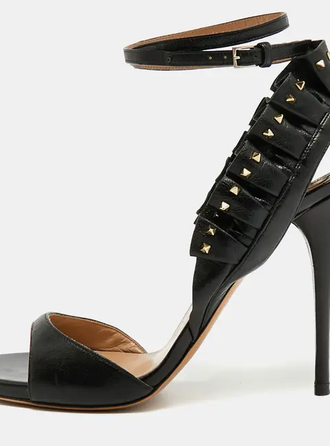 Valentino Microstud Size 38.5 Black Leather Slingback Sandals