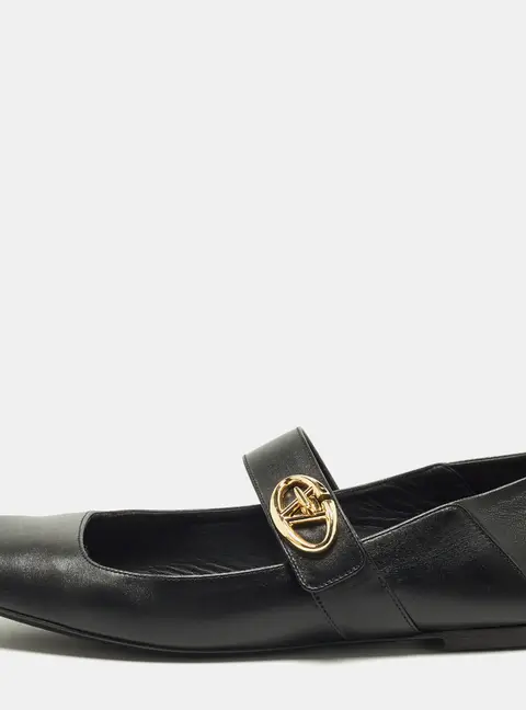 Valentino VLogo Locker Size 38.5 Black Leather Mary Jane Ballet Flats