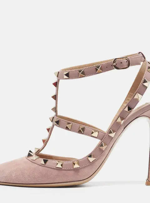 Valentino Rockstud Caged Size 40 Pink Leather and Suede Pumps