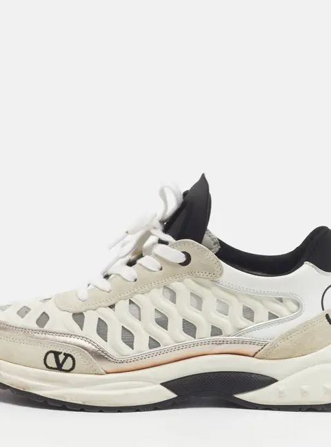 Valentino Go Runner Size 37 Grey/White Leather and Net and Suede Low Top Sneakers