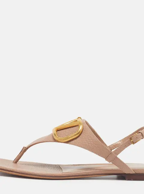 Valentino VLogo Size 37 Beige Leather Slingback Flats