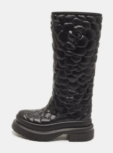 Valentino Rose Atelier Size 39 Black Rubber Knee Length Boots