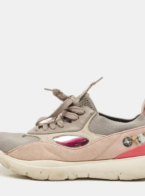 Valentino Size 36 Multicolor Knit Fabric and Suede Embellishment Low Top Sneakers