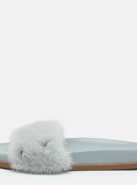 Valentino Rockstud Size 39 Grey Mink Fur Flat Slides