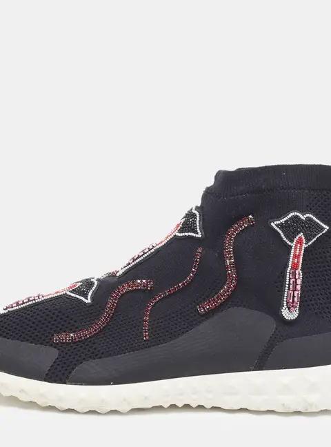 Valentino Size 38.5 Black/Pink Knit Fabric High Top Sneakers