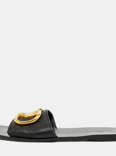 Valentino Escape VLogo Size 37.5 Black Leather Flat Slides