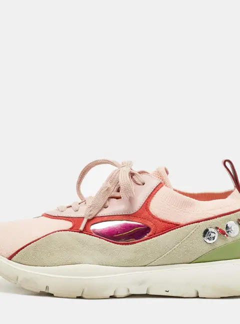 Valentino Heroes Size 37.5 Multicolor Knit Fabric and Suede Embellishment Low Top Sneakers
