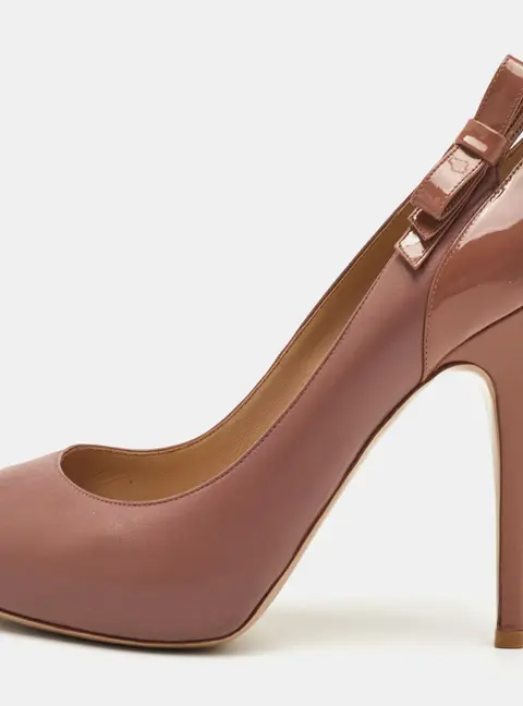 Valentino Bow Size 38 Dusty Pink Leather and Patent Leather Platform Peep Toe Pumps