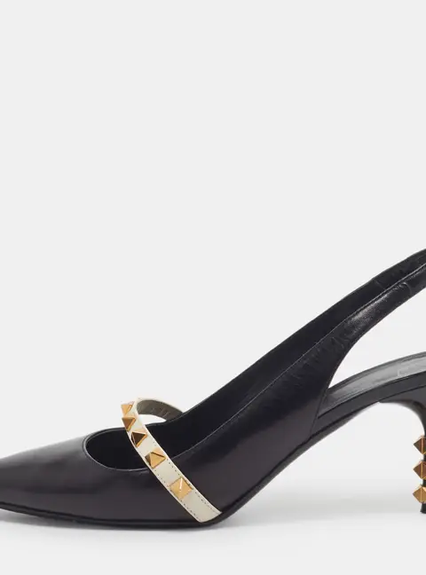 Valentino Rockstud Size 39.5 Black Leather Slingback Pumps