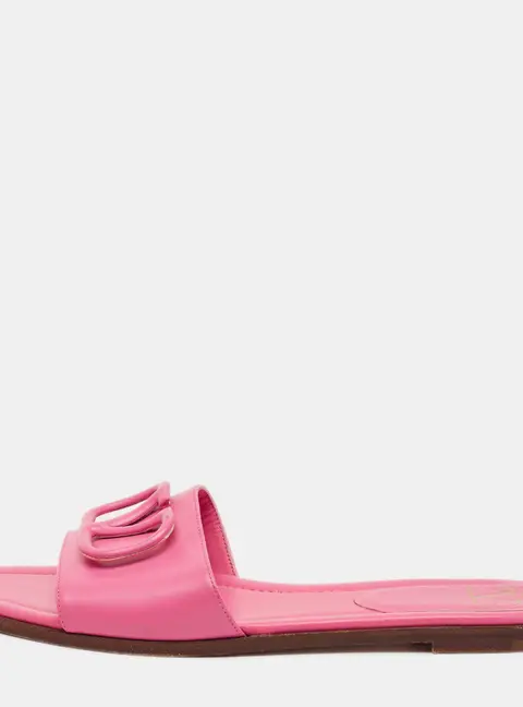 Valentino VLogo Size 39 Pink Leather Flat Slide