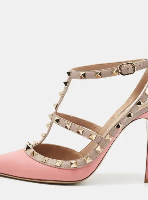 Valentino Rockstud Size 39 Beige/Pink Leather Pumps