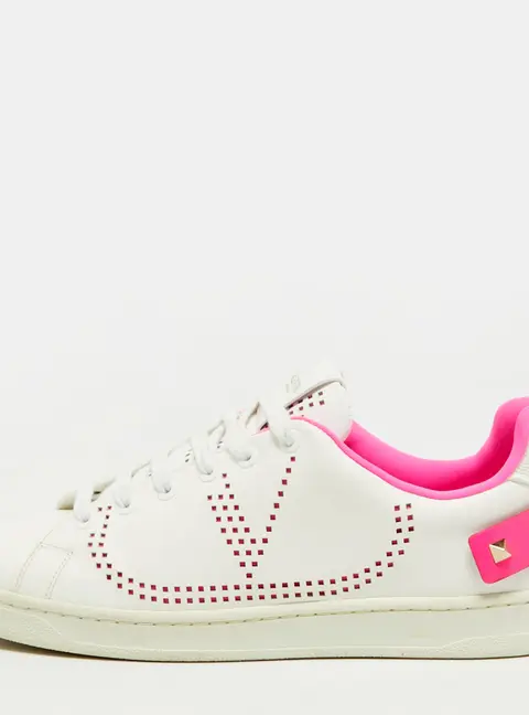 Valentino V-Logo Size 39.5 White/Pink Leather Low Top Sneakers