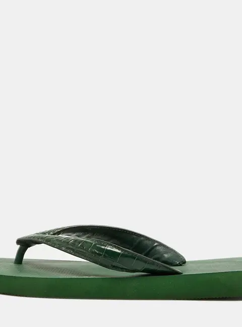 Valentino x Havaianas Size 41 Green Crocodile Leather Thong Flats