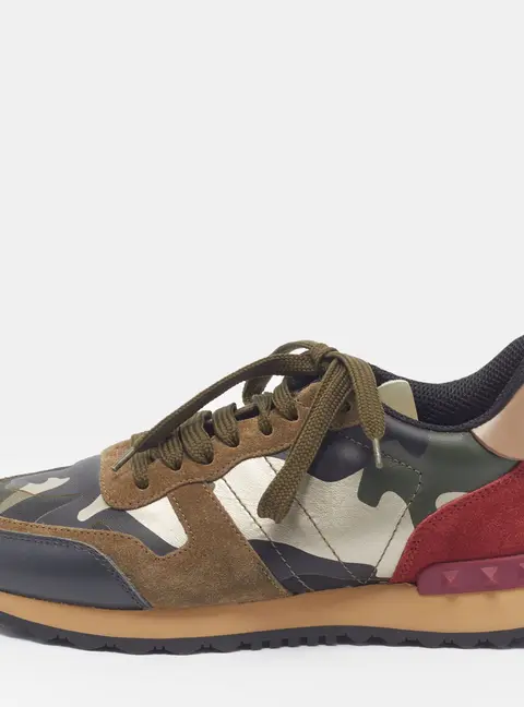 Valentino Rockrunner Size 37.5 Multicolor Camouflage Canvas and Suede Low Top Sneakers