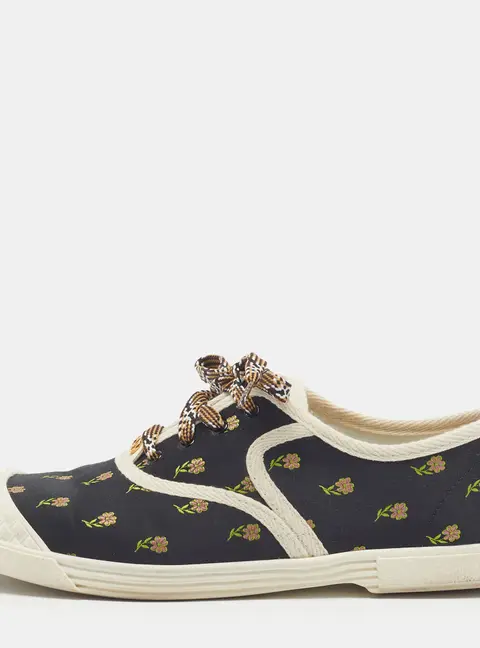Valentino Chromathon Size 37.5 Navy Blue Canvas and Satin Low Top Sneakers