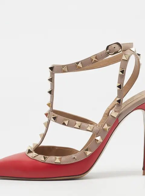 Valentino Rockstud Size 41 Red/Beige Leather Pumps