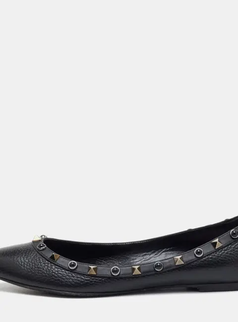 Valentino Rockstud Size 39.5 Black Leather Pointed Toe Ballet Flats