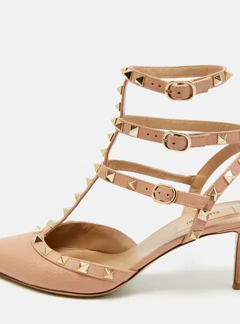 Valentino Rockstud Size 40 Pink Leather Ankle Strap Pumps